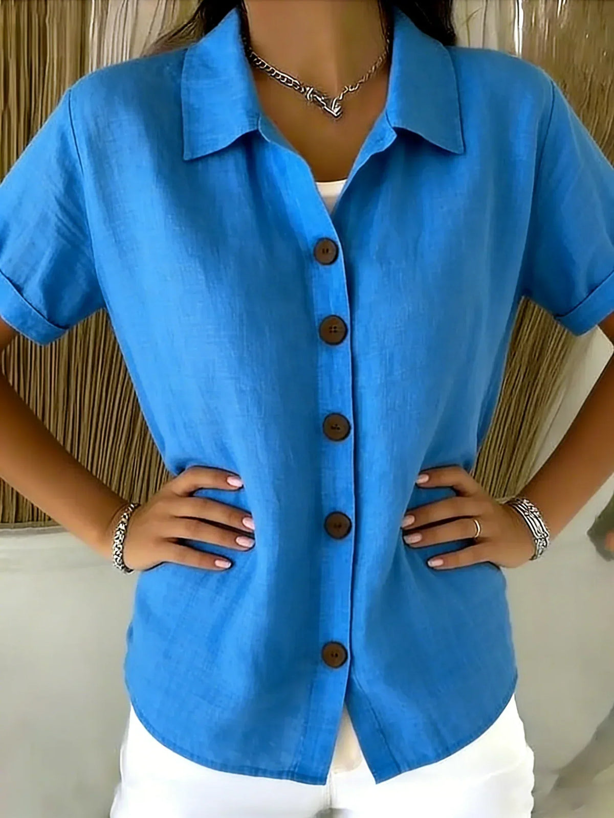 Collared Short Sleeve Button Up Shirt 7