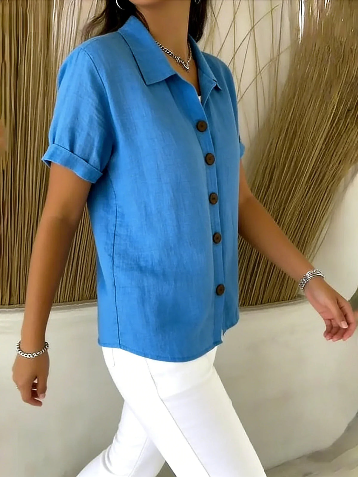 Collared Short Sleeve Button Up Shirt 8