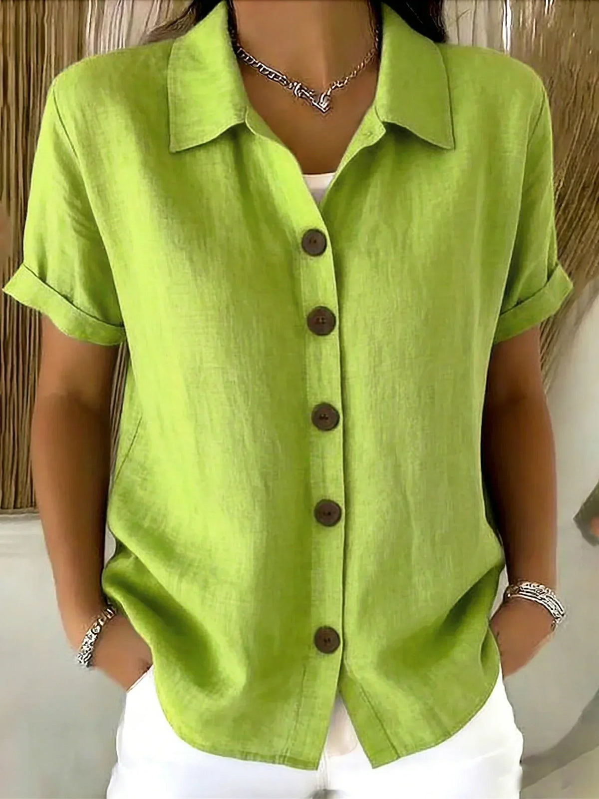 Collared Short Sleeve Button Up Shirt