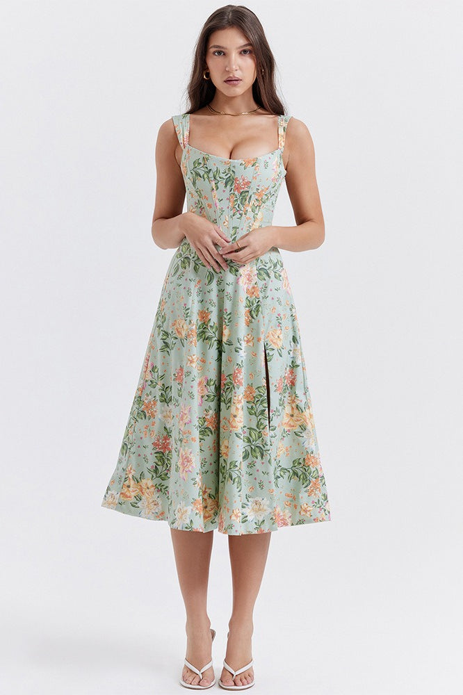 Floral Print Sweetheart Corset A-Line Midi Dress - View 6
