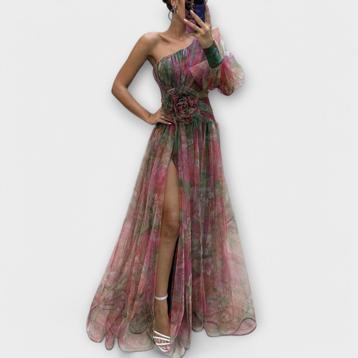 Floral One Shoulder High Split Maxi Gown 2