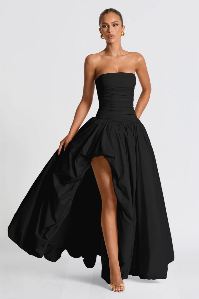 Strapless Ruched Drop Waist Bubble Hem High Low Maxi Prom Dress - View 3