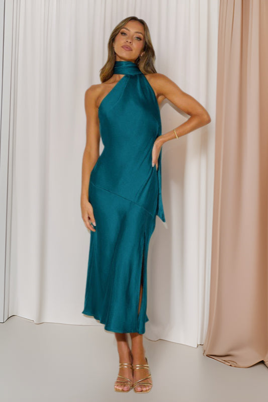 Chic Satin Slit Backless Cocktail Dress - View 5