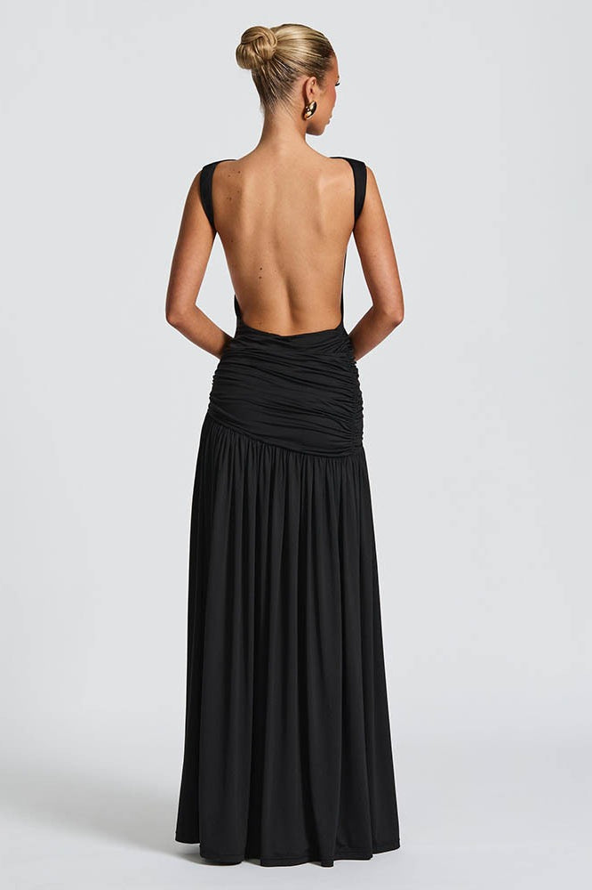 High Neck Backless Ruched Mermaid Maxi Dress - View 4