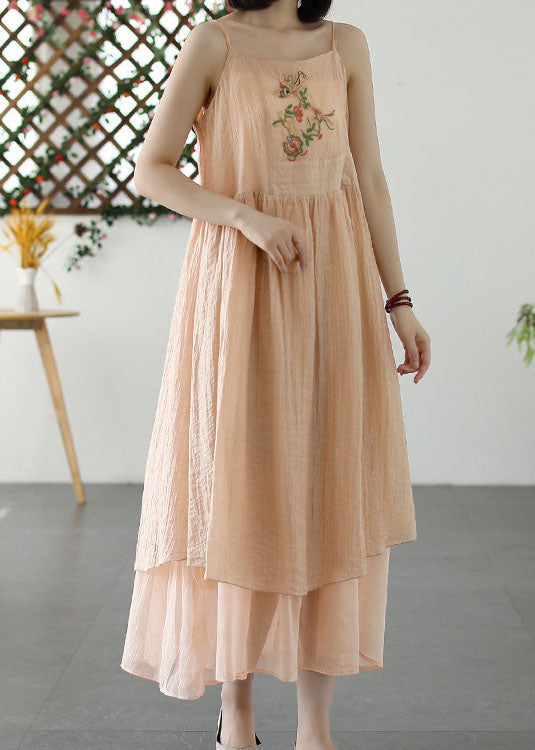 Embroidered Floral Bird Patch Spaghetti Strap Midi Dress - View 4