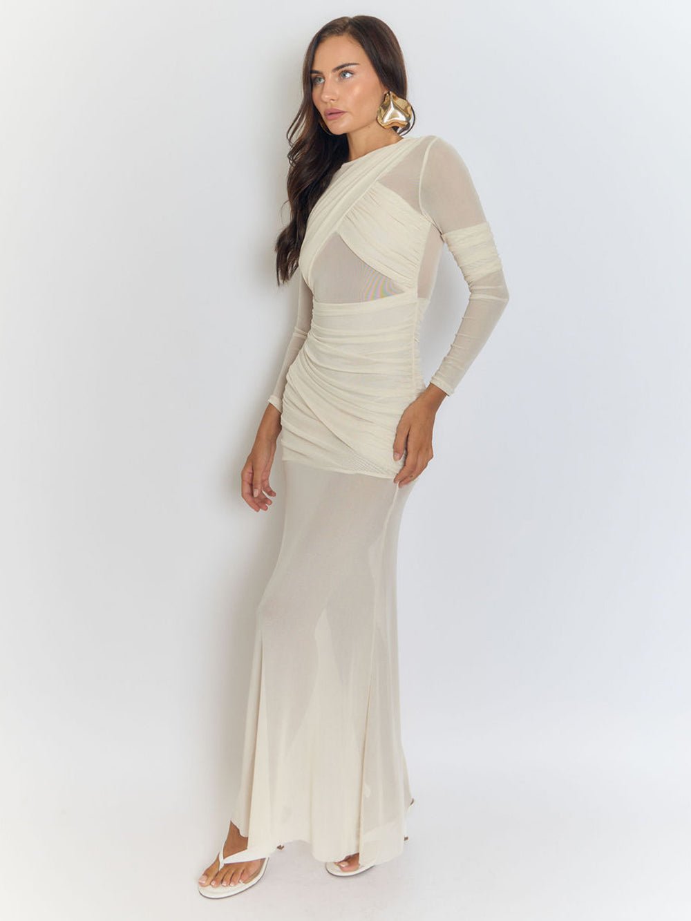 Cecilia Mesh Maxi Dress In White - View 11