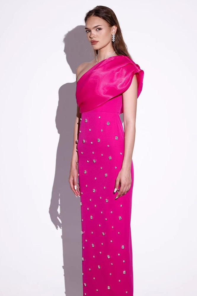 One Shoulder Rhinestone Bodycon Maxi Formal Dress - View 2
