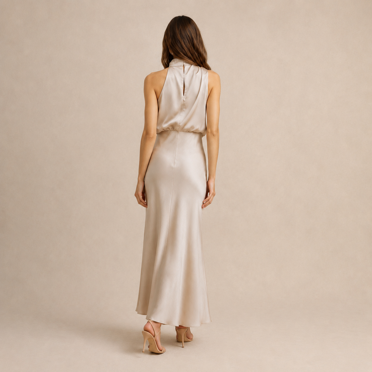 Satin Cowl Halter Neck Bias Cut Maxi Dress 15