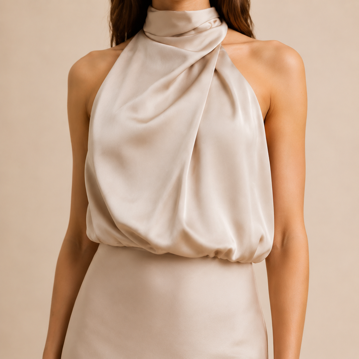 Satin Cowl Halter Neck Bias Cut Maxi Dress 14