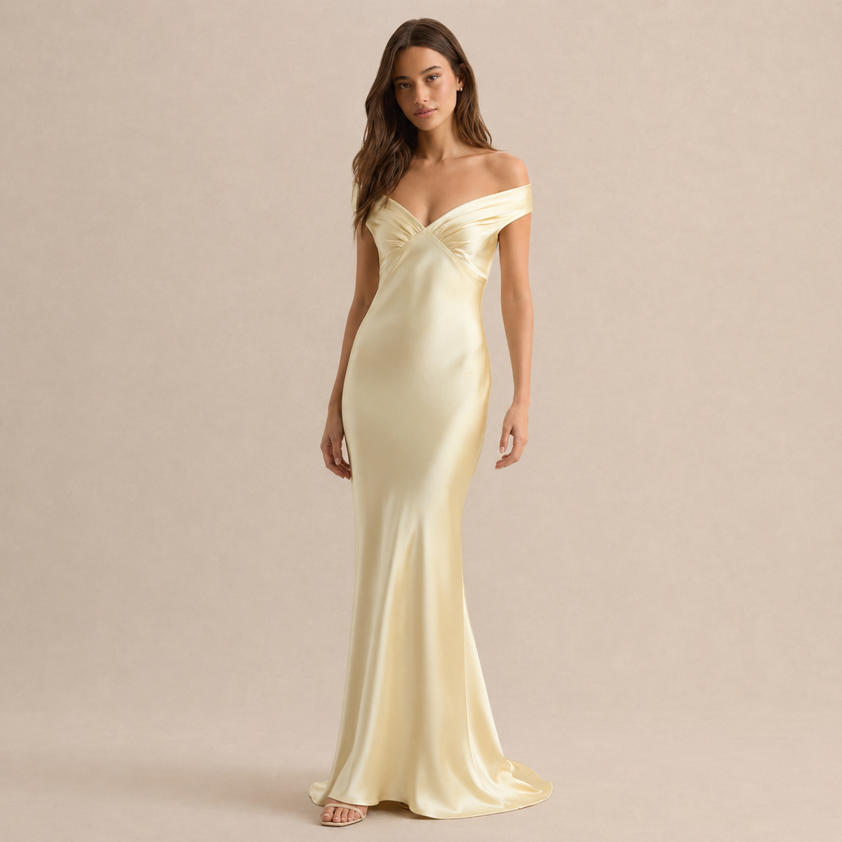 Off Shoulder Twist Front Satin Column Maxi Dress 5