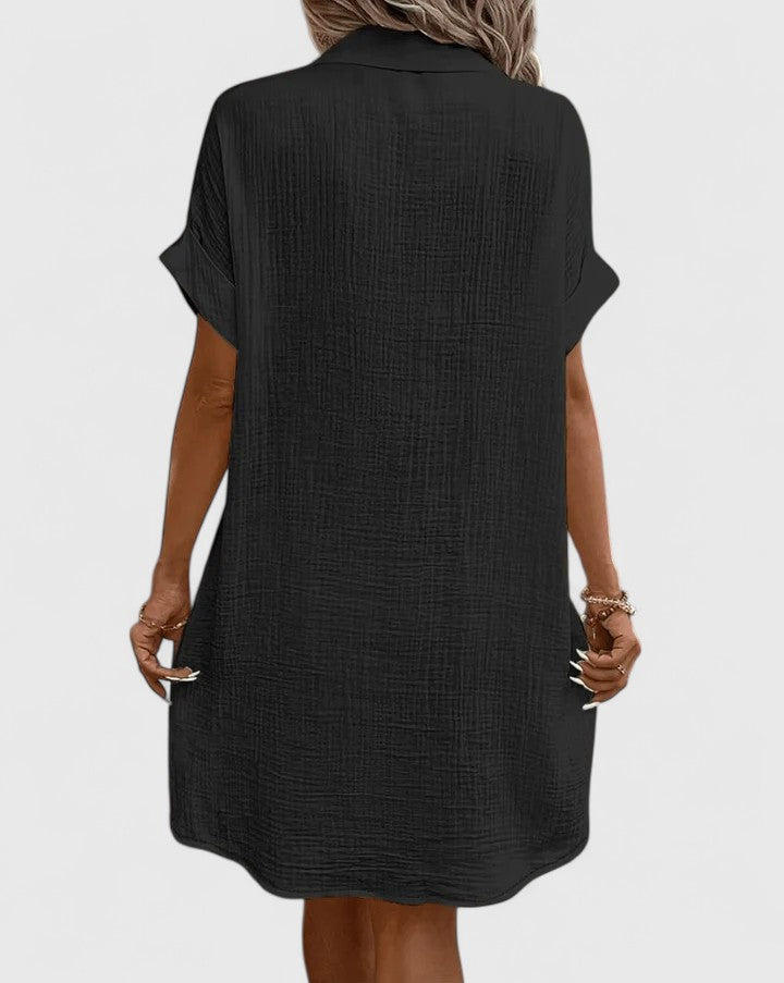 Collared Short Sleeve Button Front Pocket Maxi Shirt Dress 6