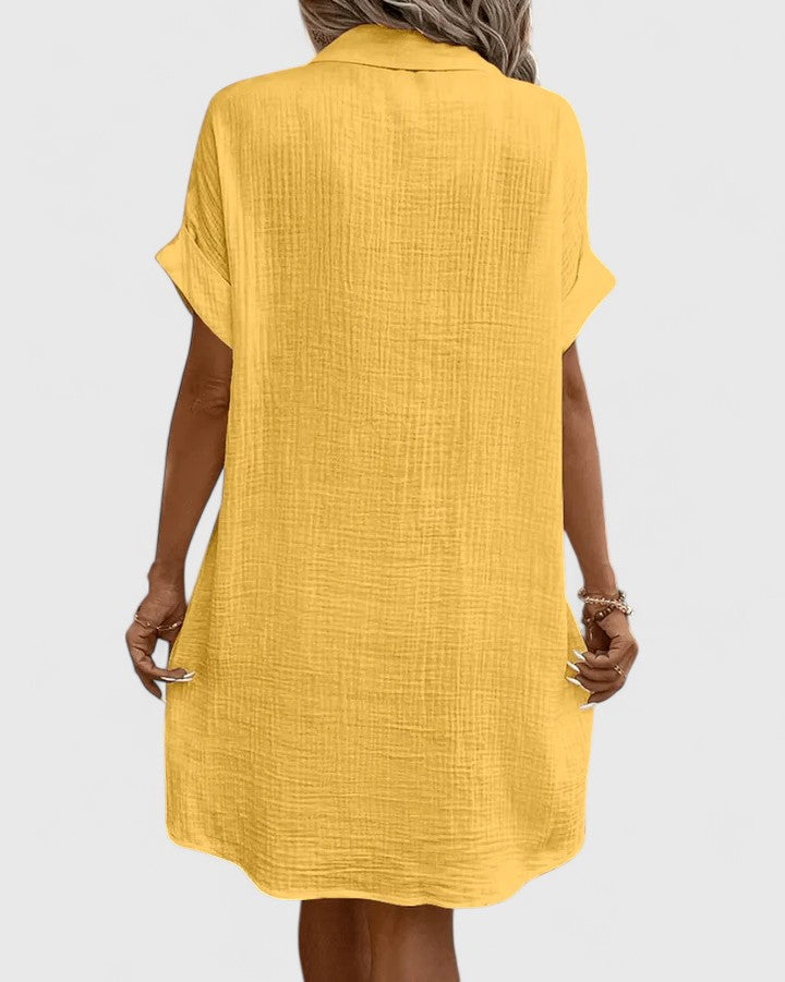Collared Short Sleeve Button Front Pocket Maxi Shirt Dress 20