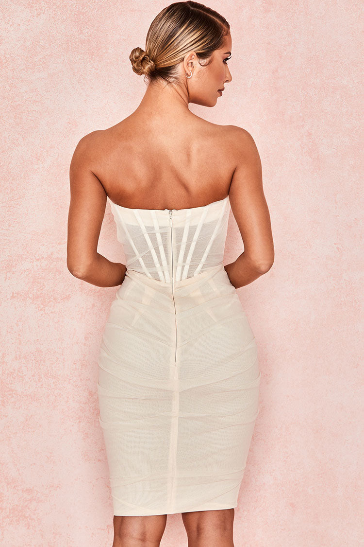 Strapless Corset Ruched Bodycon Midi Party Dress - View 3