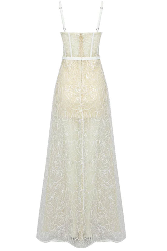 Lace Corset Spaghetti Strap High Split Sheer Maxi Dress - View 4