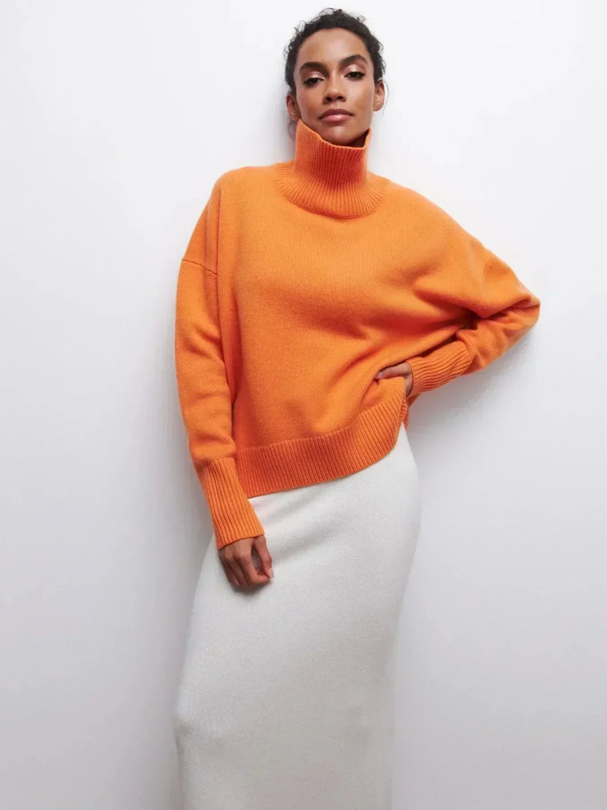 Turtleneck Long Sleeve Drop Shoulder Oversized Sweater 3