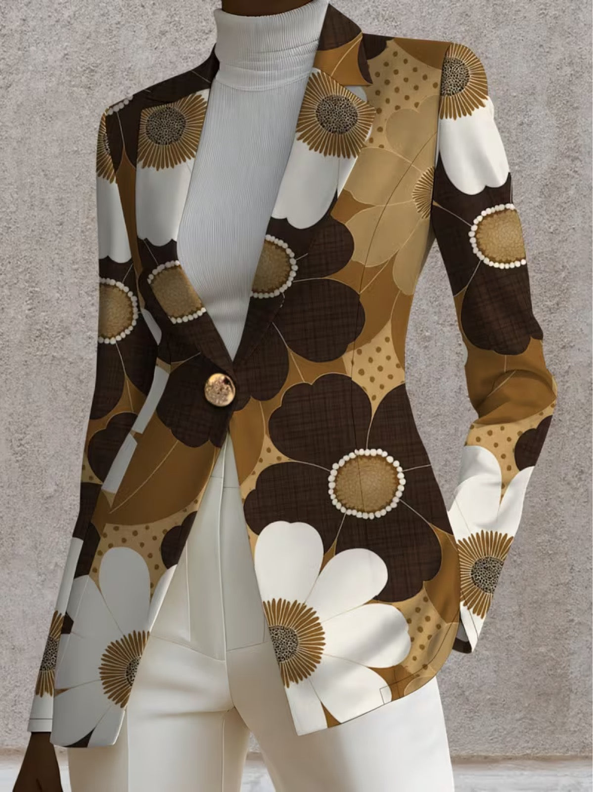 Floral Print Notched Lapel Single Button Blazer 3