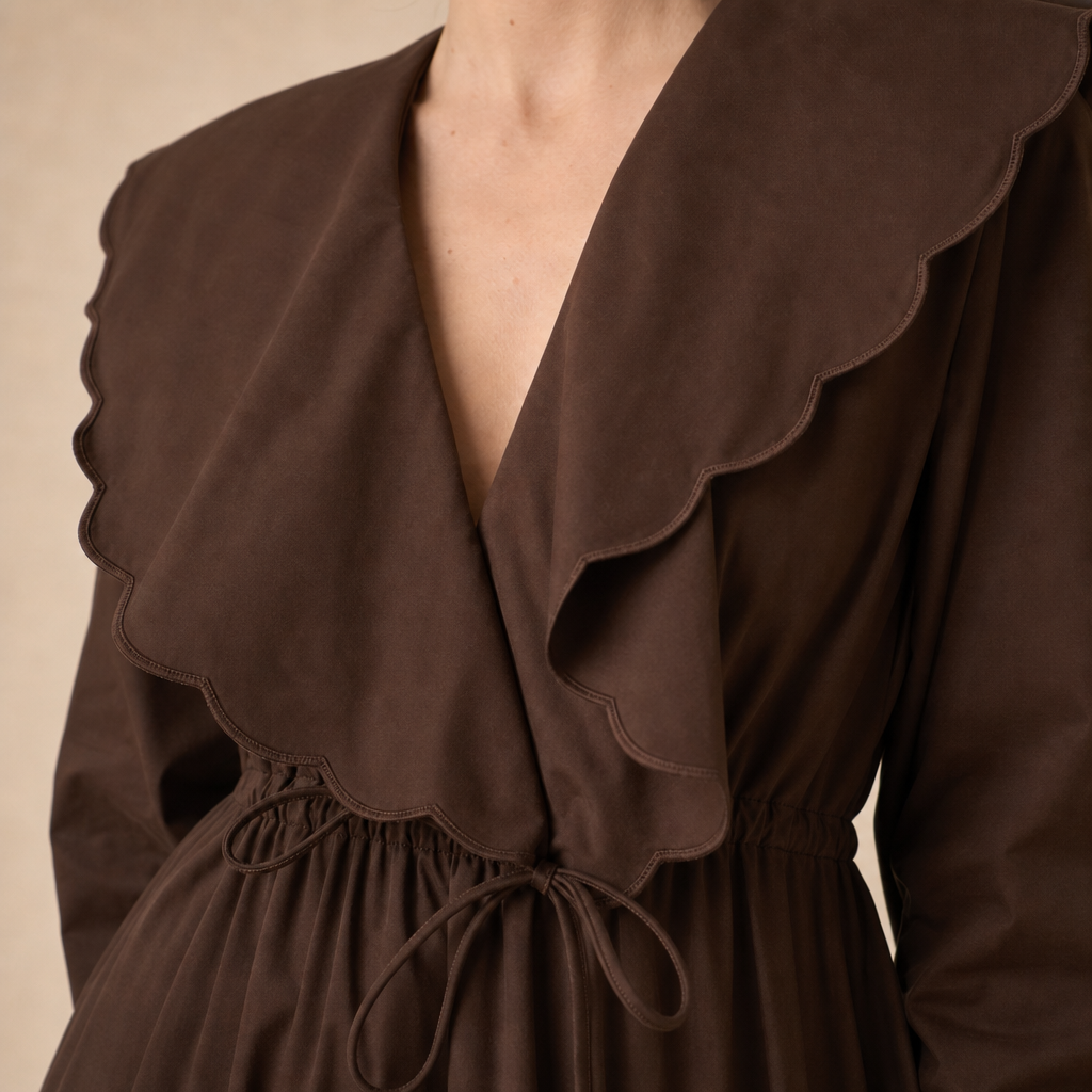 V-Neck Long Sleeve Ruffle Trim Fit and Flare Mini Dress 8