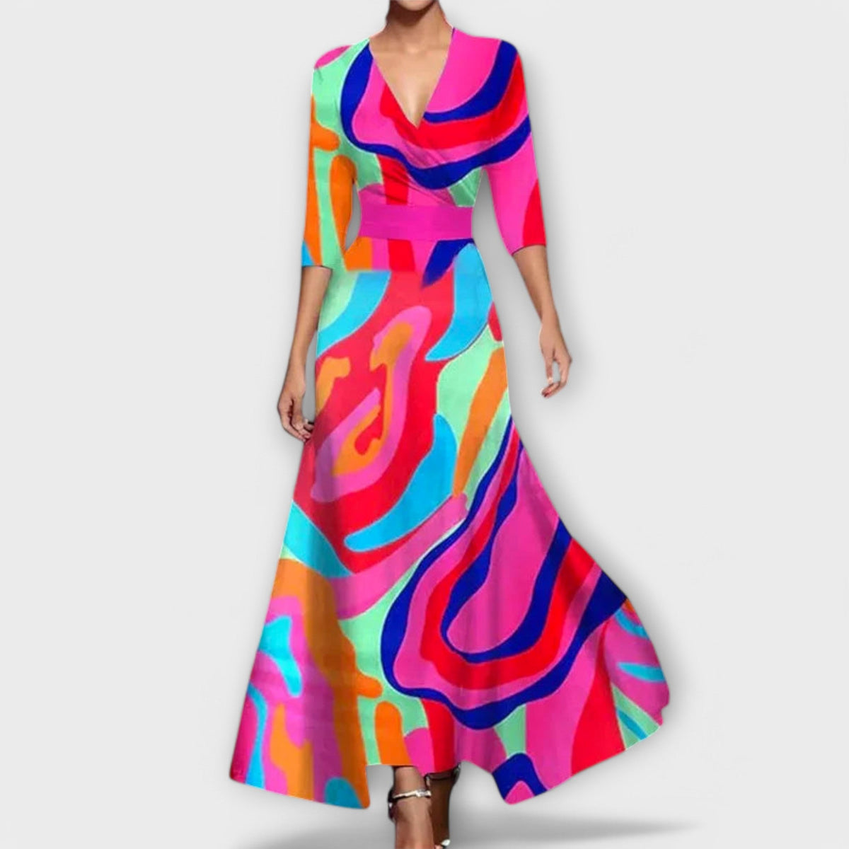 Floral Print V-Neck Long Sleeve Fit and Flare Maxi Dress 3
