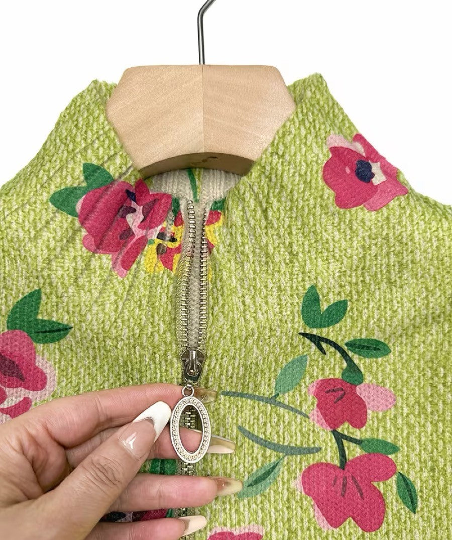 Ditsy Floral Zip Front Mock Neck Cardigan 3