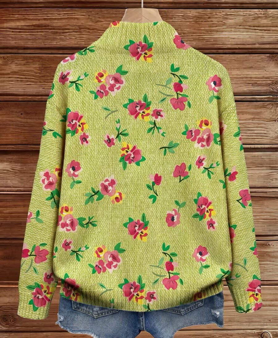Ditsy Floral Zip Front Mock Neck Cardigan 4