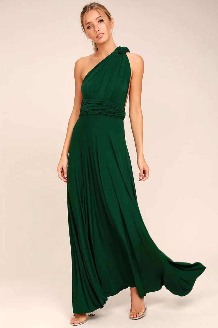 Convertible Infinity Wrap A-Line Maxi Bridesmaid Dress in Green - View 2