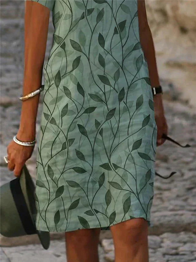 V-Neck Short Sleeve Shift Midi Summer Dress - View 2