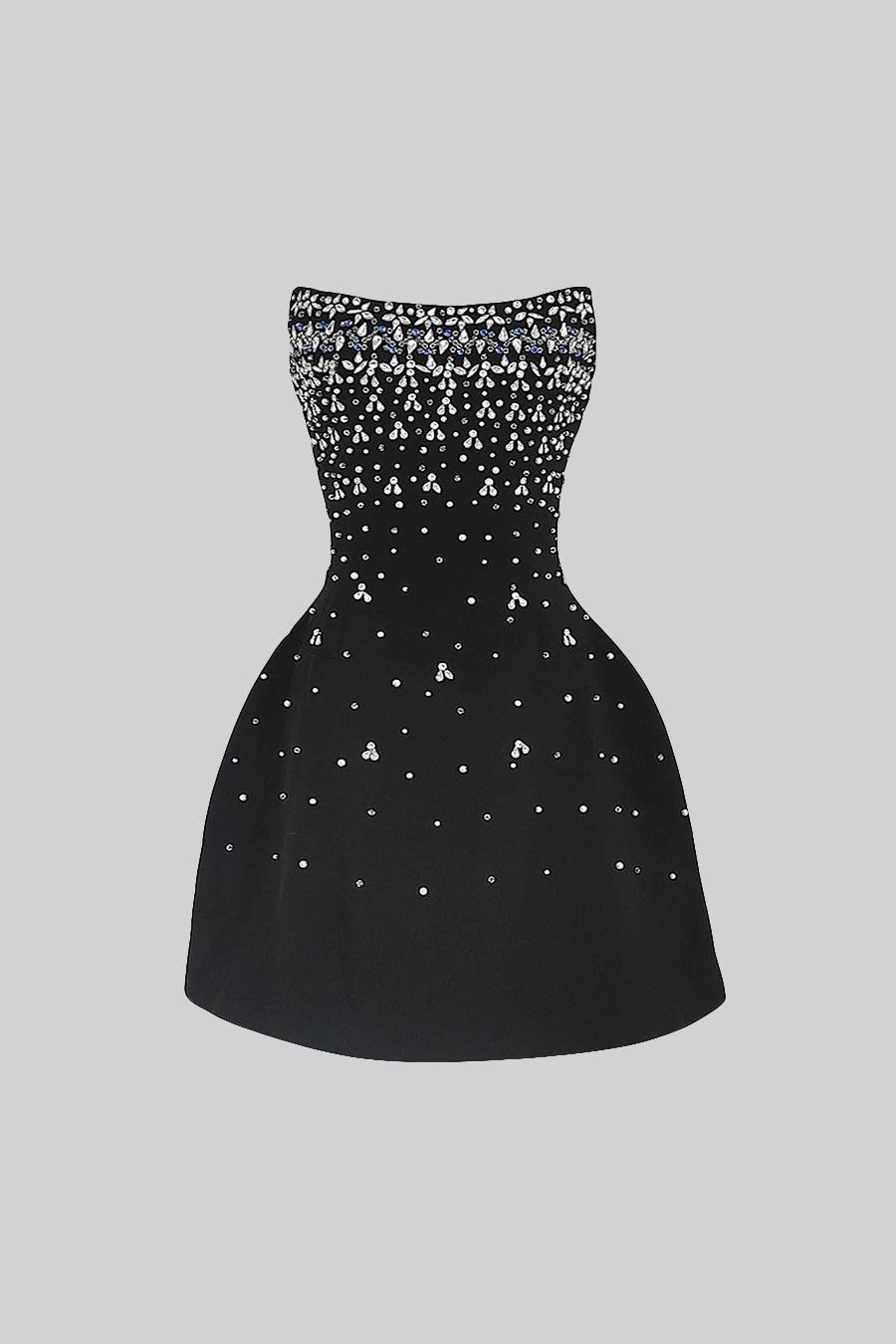 Strapless Crystal Rhinestone Trim Pearl Scatter Embellished Mini Dress - View 2