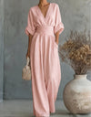 V-Neck Batwing Sleeve Ruched Waist Wide Leg Jumpsuit 5