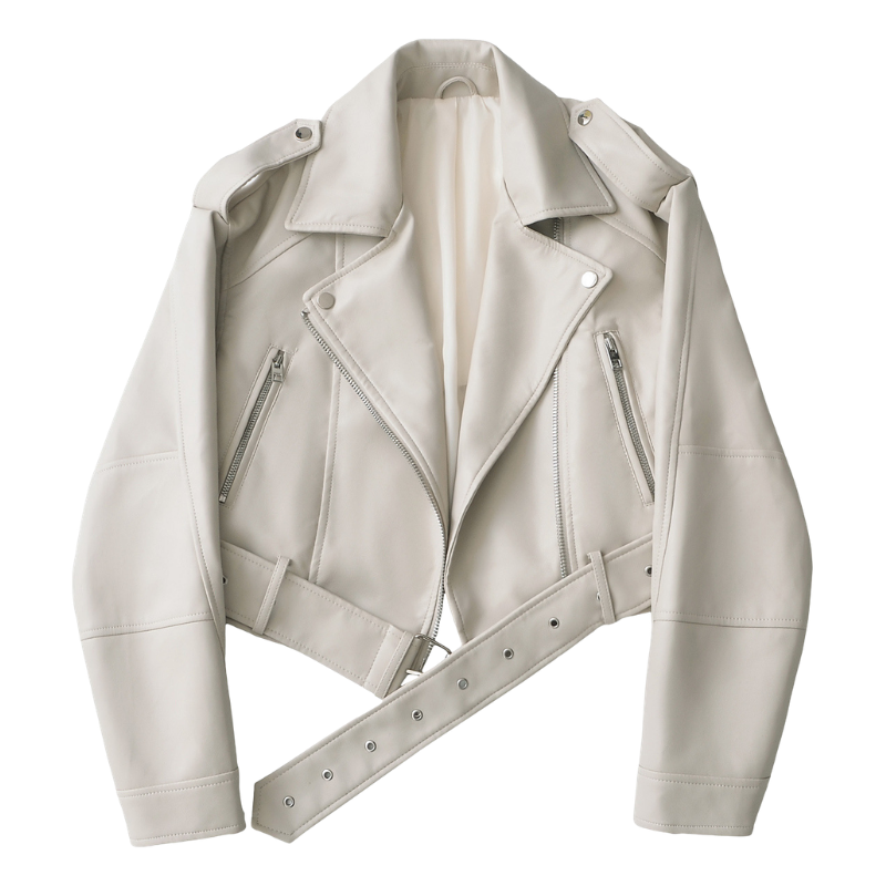 Faux Leather Lapel Belted Cropped Moto Jacket 5