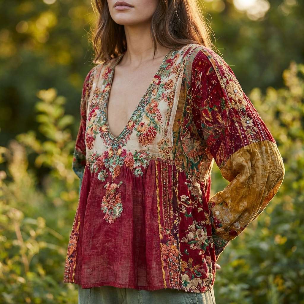 Floral Patchwork V-Neck Sweater 5