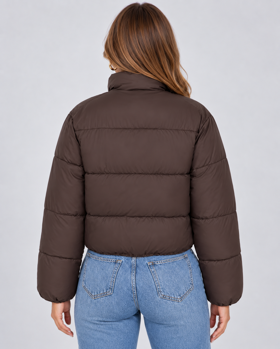 Stand Collar Zip Front Cropped Puffer Jacket 2