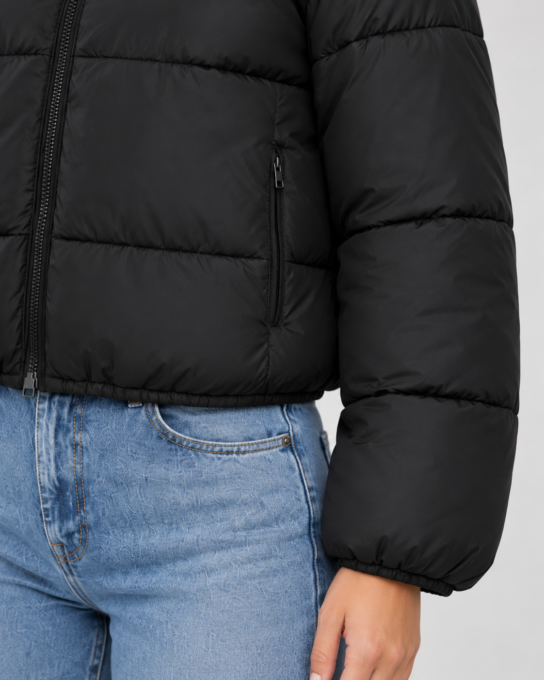 Stand Collar Zip Front Cropped Puffer Jacket 5