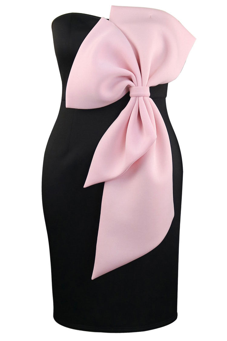 Strapless Bow Applique Bodycon Midi Cocktail Party Dress - View 4