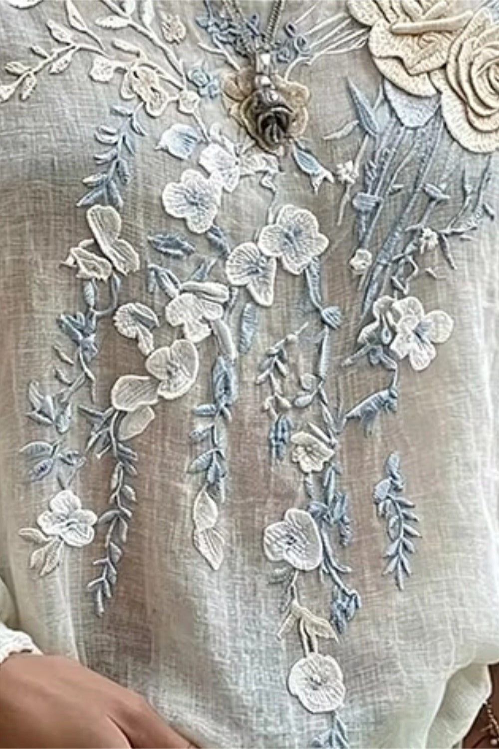 Floral Embroidered Round Neck Long Sleeve Blouse 6