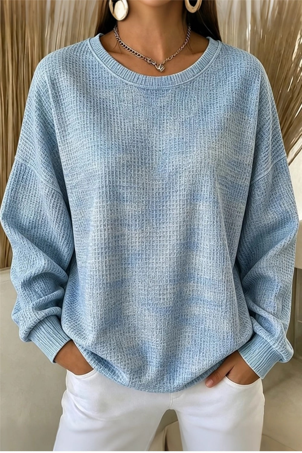 Crew Neck Tie Dye Waffle Knit Sweatshirt 4