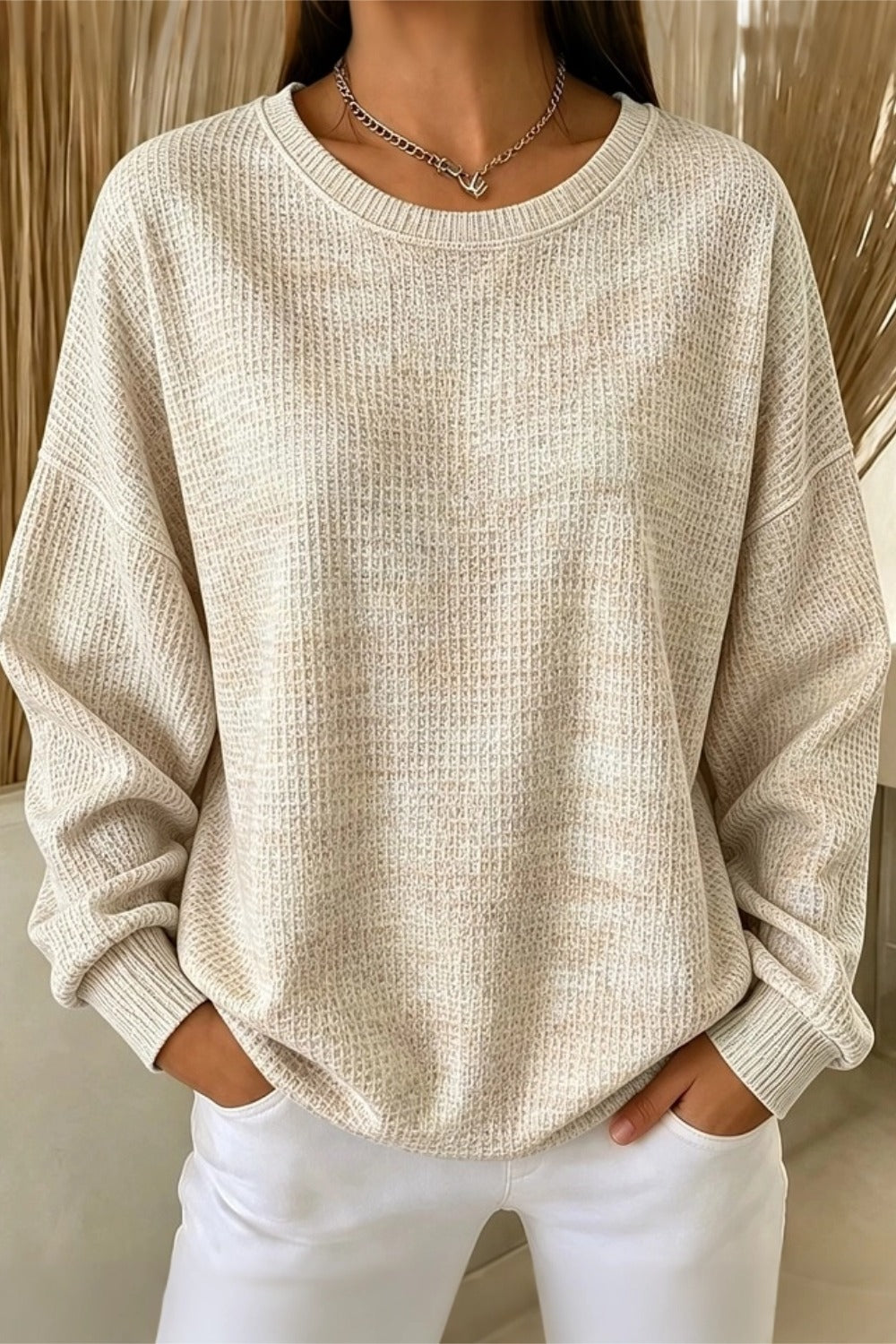 Crew Neck Tie Dye Waffle Knit Sweatshirt 5