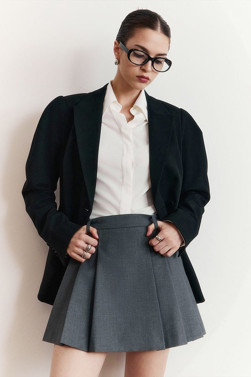 Button Front Pleated A-Line Skirt