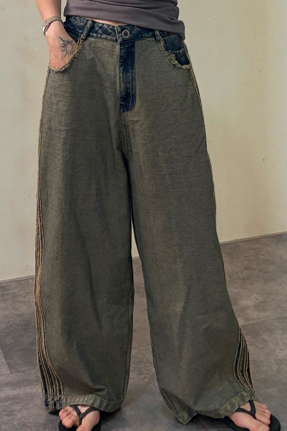 Striped Color Block Drawstring Loose Wide Leg Straight
