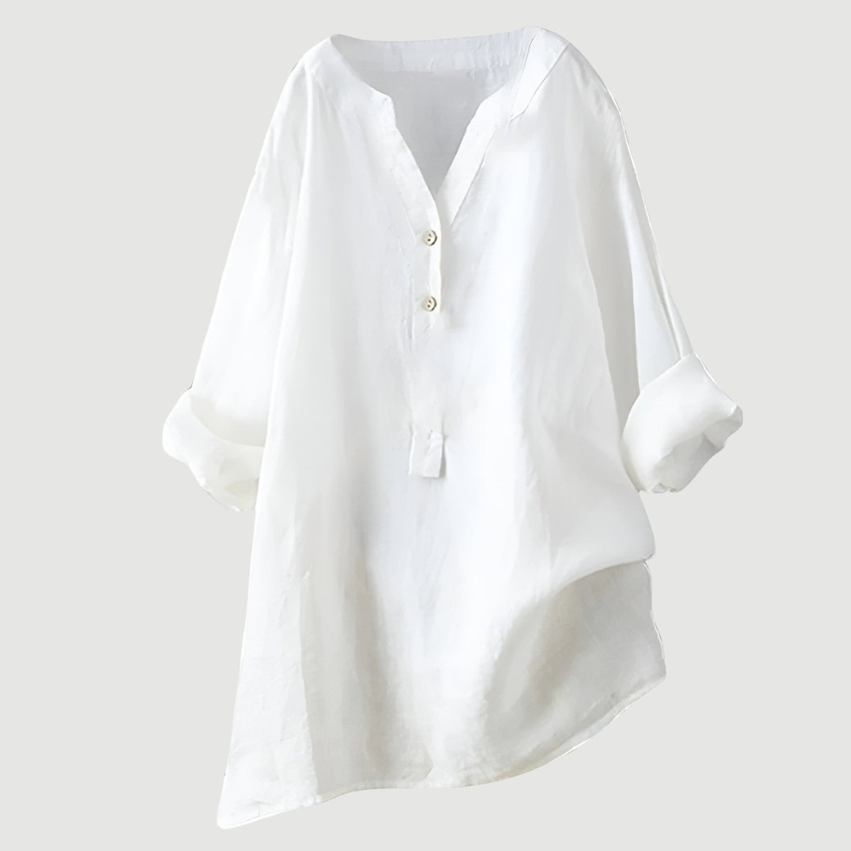 Notch V-Neck Half Button Long Sleeve Linen Blouse 9