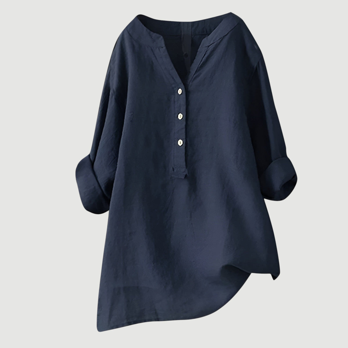 Notch V-Neck Half Button Long Sleeve Linen Blouse 4