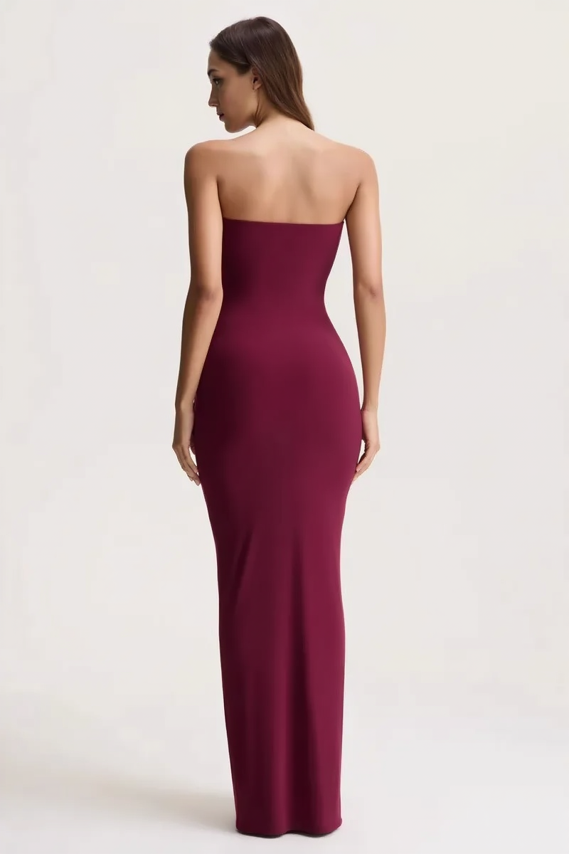 Sleeveless Ruched Waist Cinched Sash Strapless Party Dress