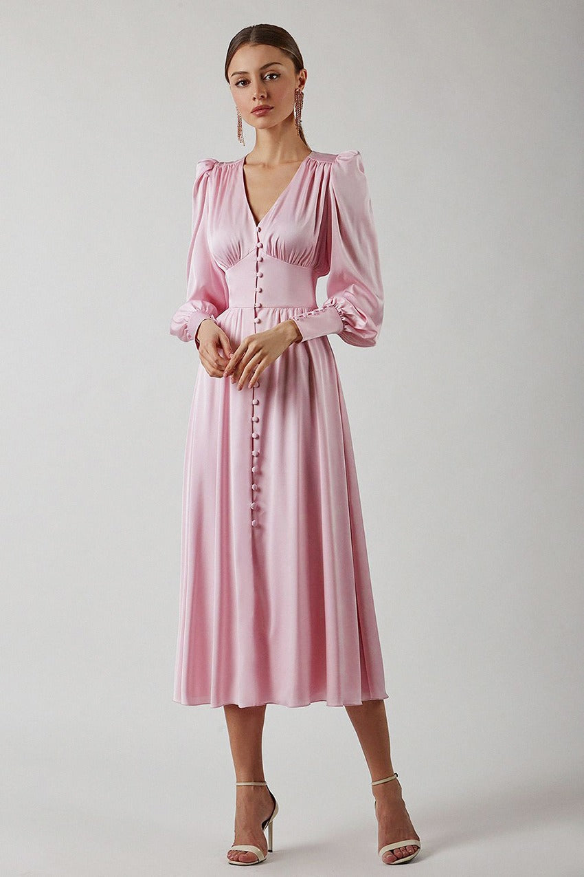 Satin Puff Sleeve Bustier Tailored Midi Dress - View 8