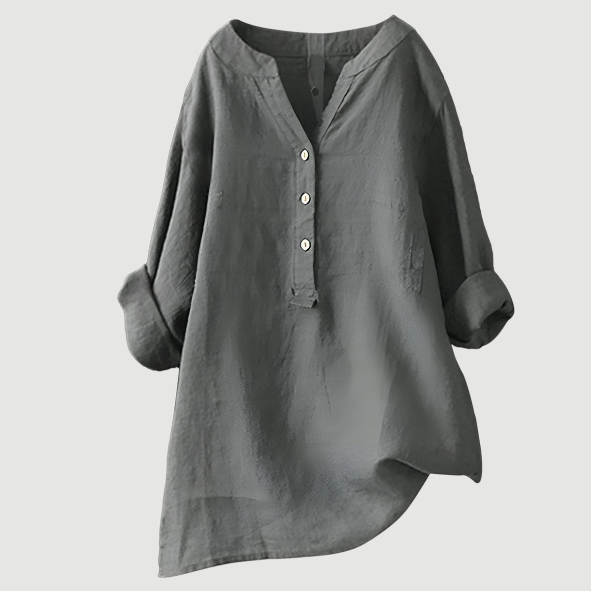 Notch V-Neck Half Button Long Sleeve Linen Blouse 8
