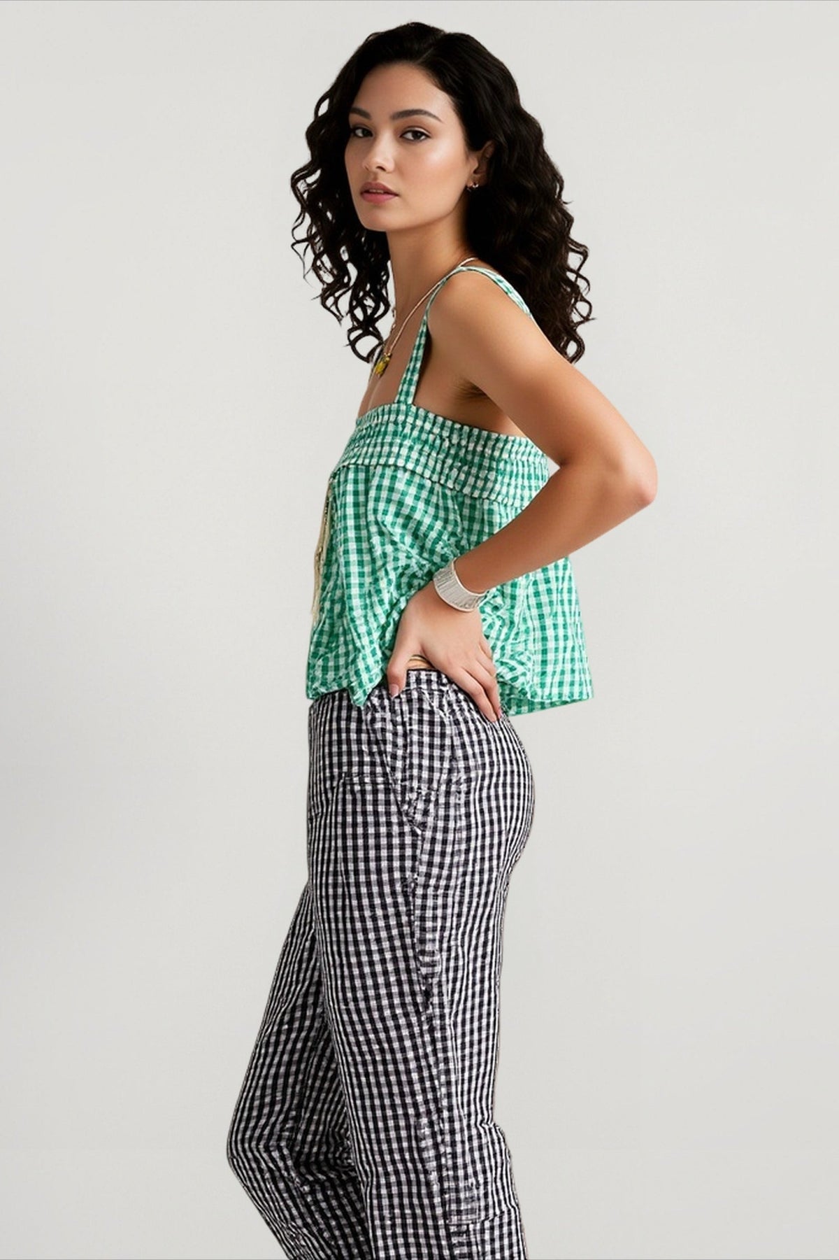 Plaid Panel Cami Top