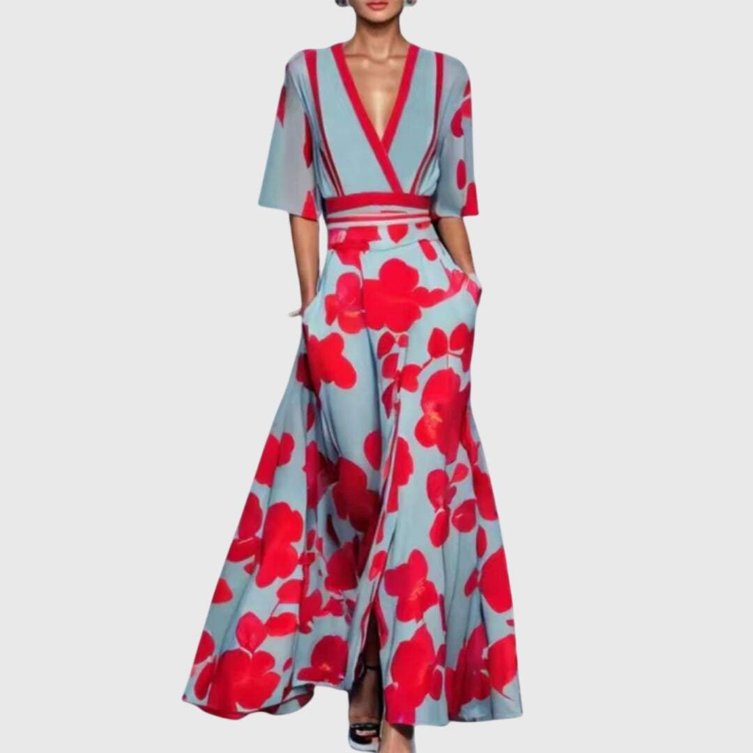 Floral Embroidered Deep V-Neck High Split Maxi Dress 3