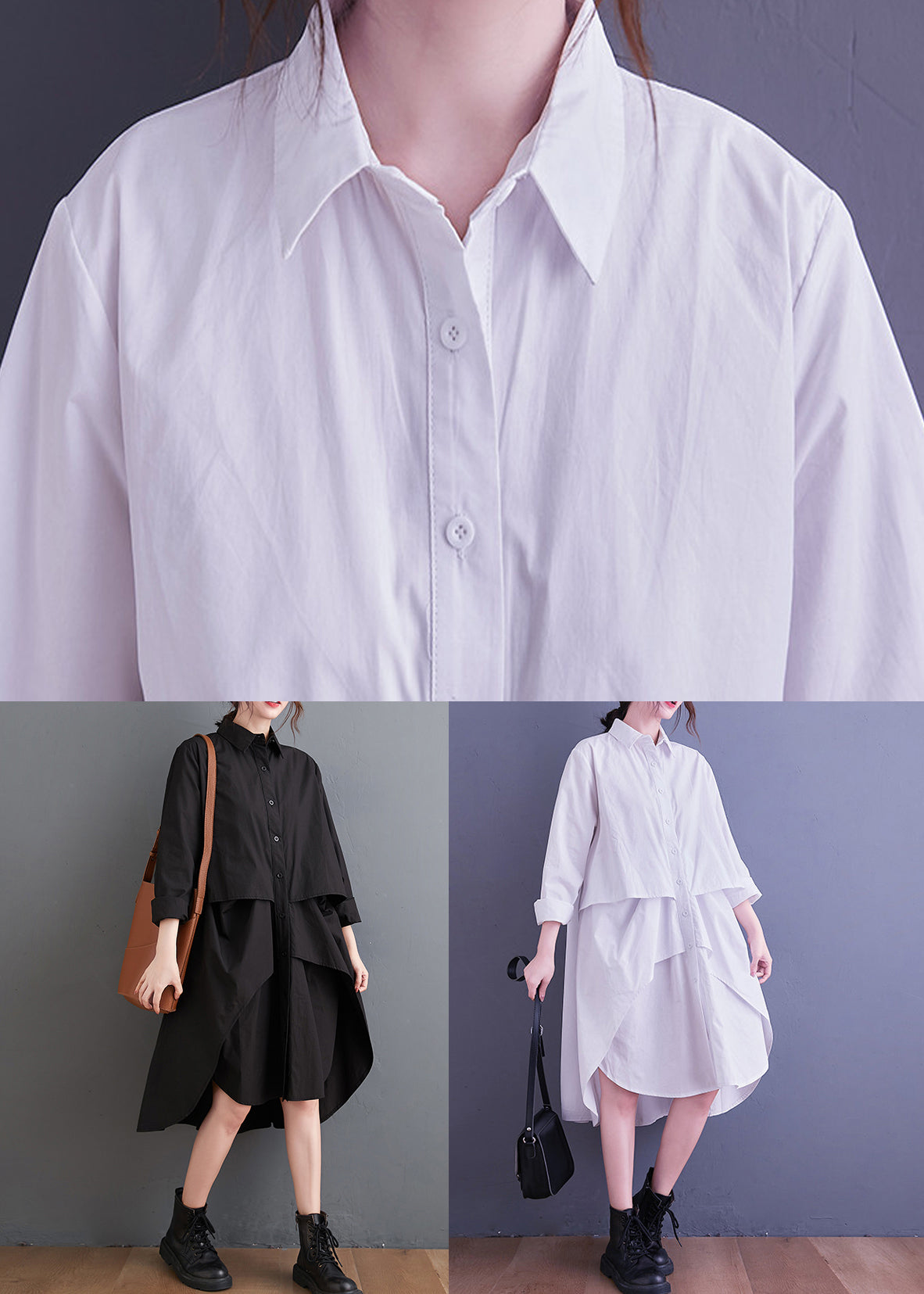 Button Front Long Sleeve Oversized Asymmetric High Low Shirt Dress - View 5