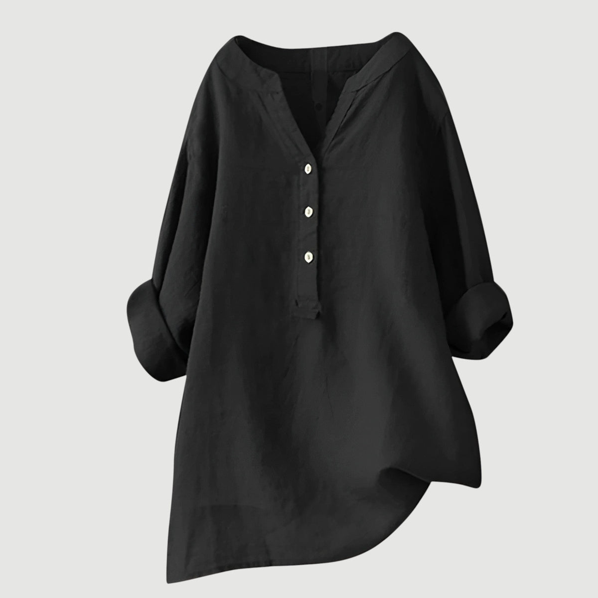 Notch V-Neck Half Button Long Sleeve Linen Blouse 10