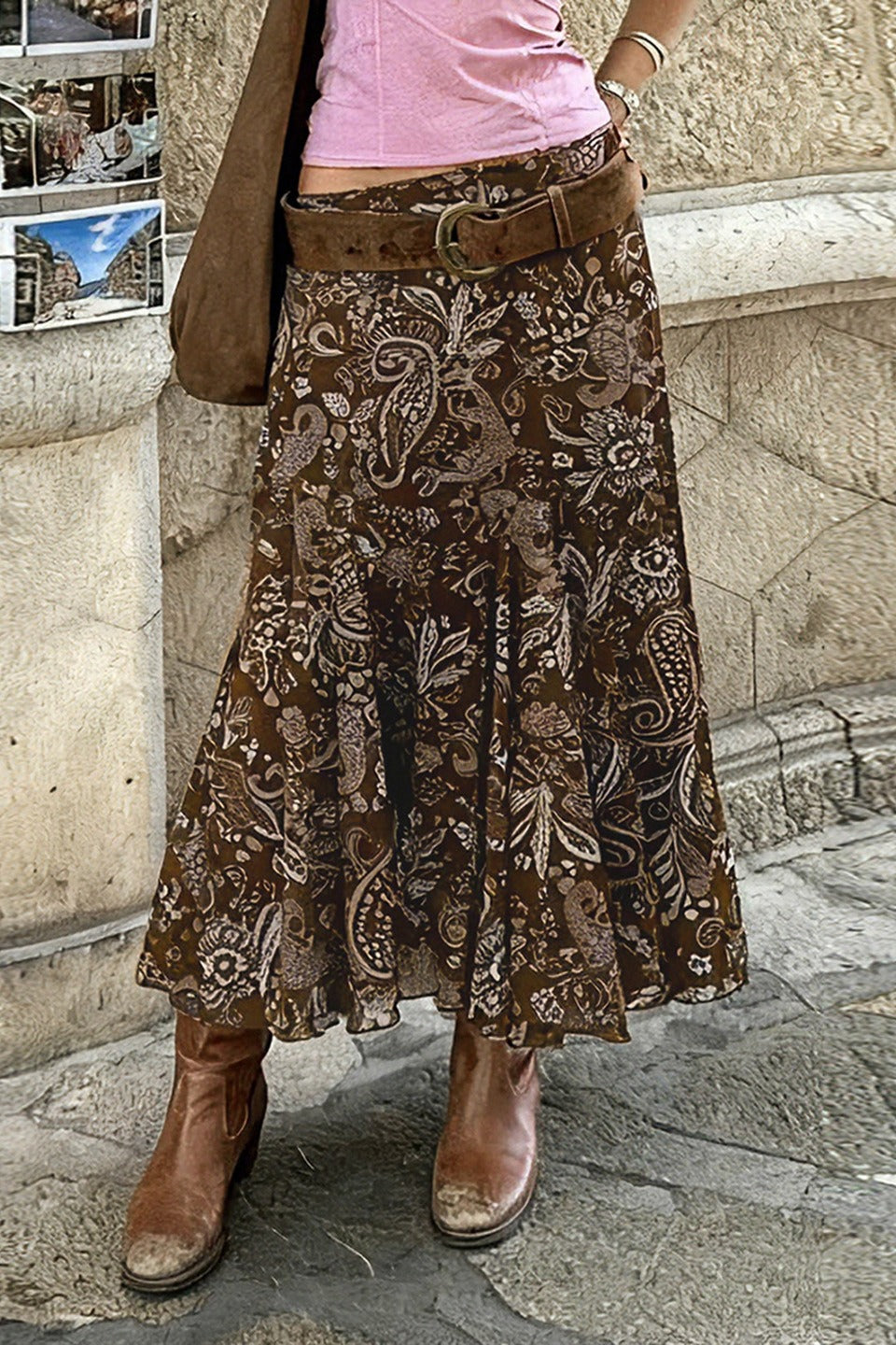 American Retro Sheer Panel Printed Skirt