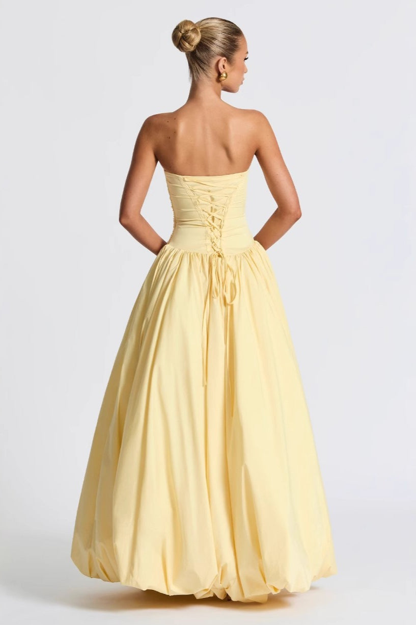 Strapless Ruched Drop Waist Bubble Hem Maxi Dress 2