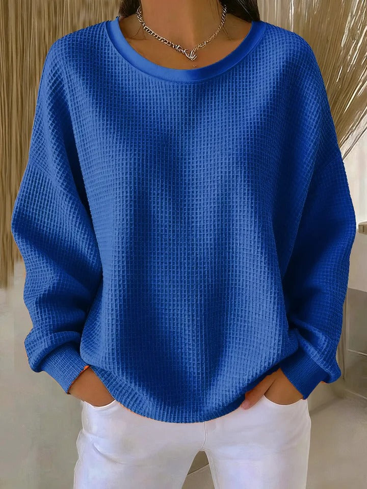 Crew Neck Drop Shoulder Waffle Knit Oversized Sweatshirt 6